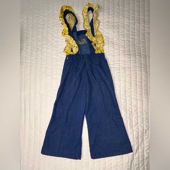 Vintage kids bellbottom overalls with yellow ruffles size T2 [k-34] - Picture 3 of 6